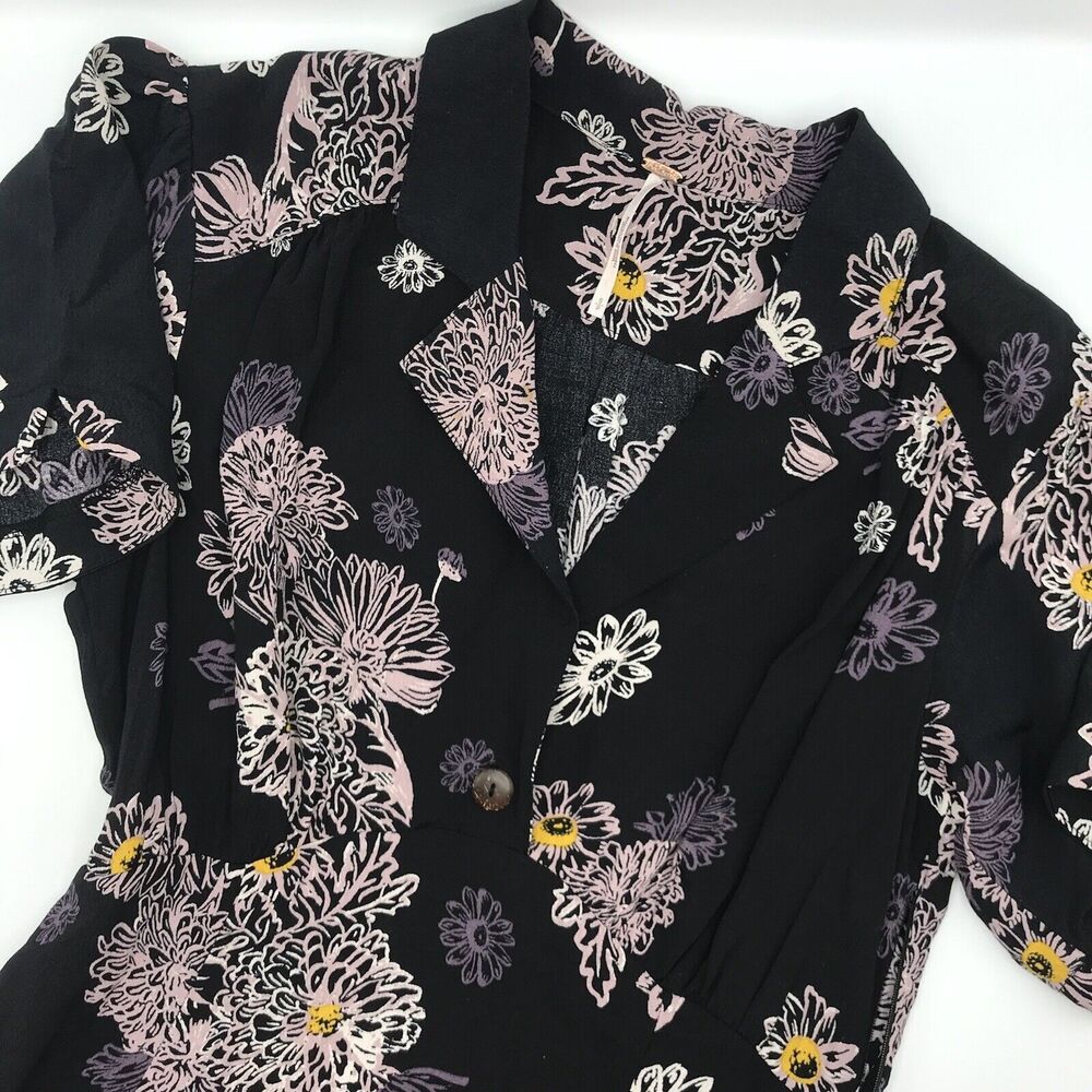 Free People Purple Floral Short Sleeve Mini Dress Boho Festival Side Zip Size SP